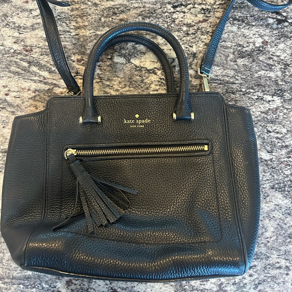 Kate Spade Black Leather Satchel with Tassel